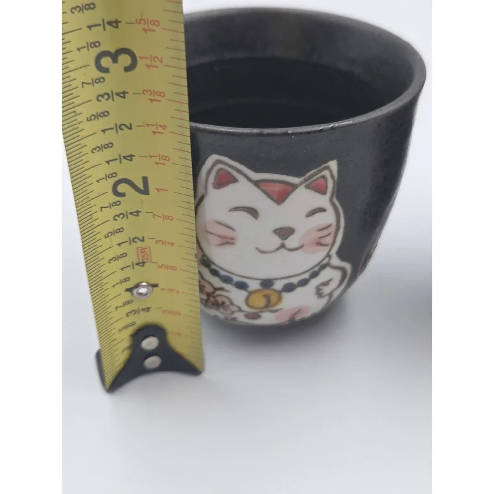Japanese Maneki Neko Lucky Cat Tea Cup –‎ Ceramic Fortune Cup Lot Of 2